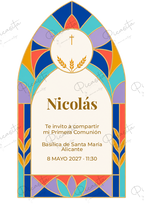 Invitación de Primera Comunión Vidriera eucarística · Nicolás