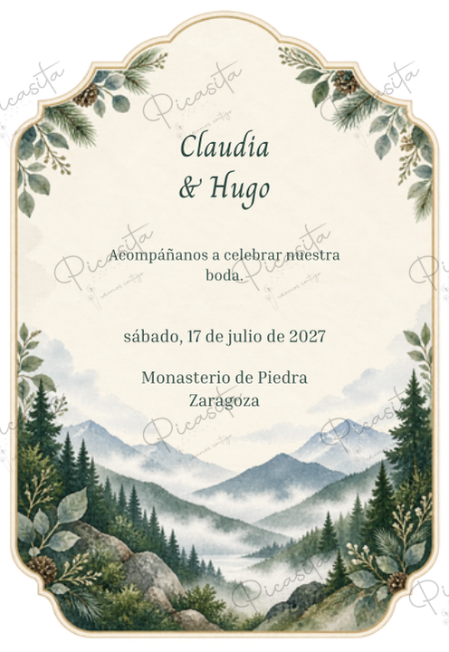 Invitación de boda personalizada diseño Montaña brumosa