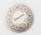 Pièce de mariage castillane gravée de châteaux, moulins et chevaliers médiévaux