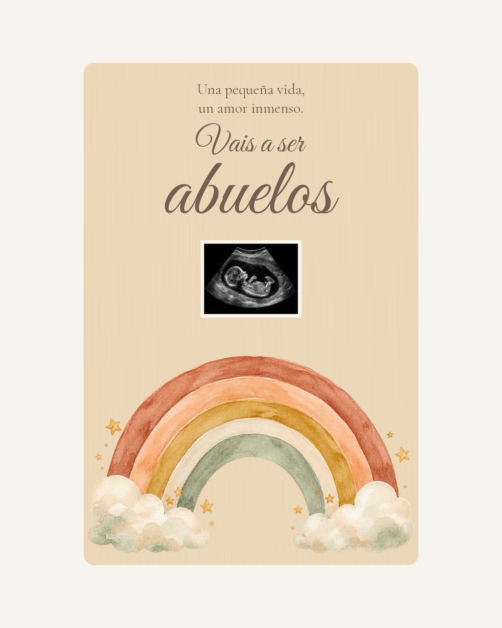 Aperçu de la plaque en bois Arc-en-ciel  pour annoncer une grossesse aux grands-parents, avec une échographie illustrative.