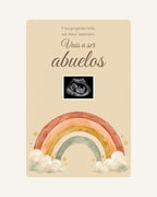 Aperçu de la plaque en bois Arc-en-ciel  pour annoncer une grossesse aux grands-parents, avec une échographie illustrative.