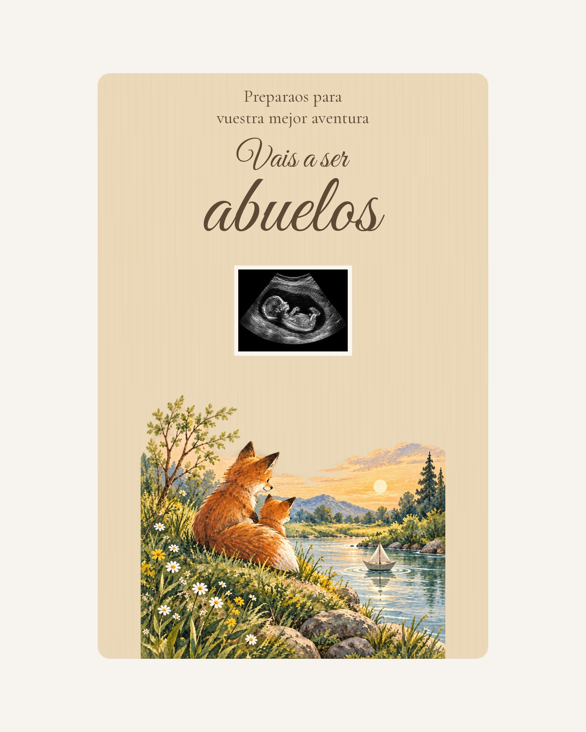 Aperçu de la plaque en bois Aventure  pour annoncer une grossesse aux grands-parents, avec une échographie illustrative.