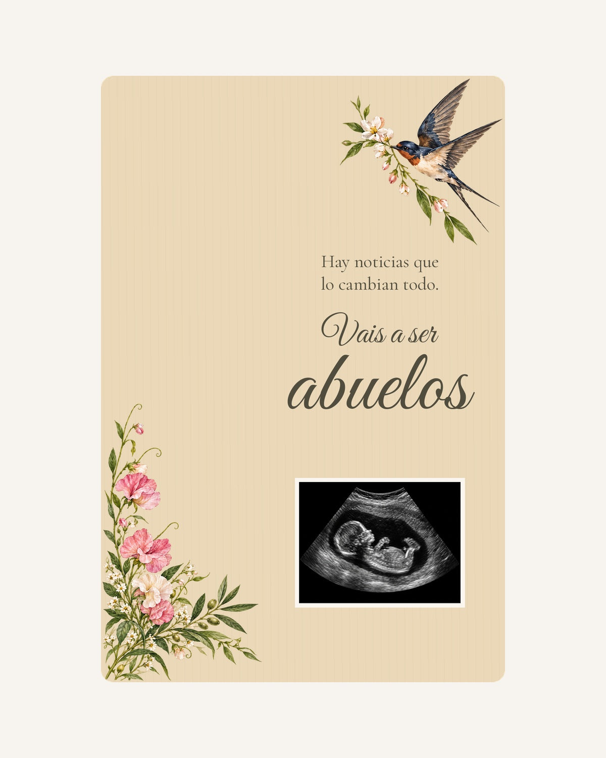 Aperçu de la plaque en bois Botanique  pour annoncer une grossesse aux grands-parents, avec une échographie illustrative.
