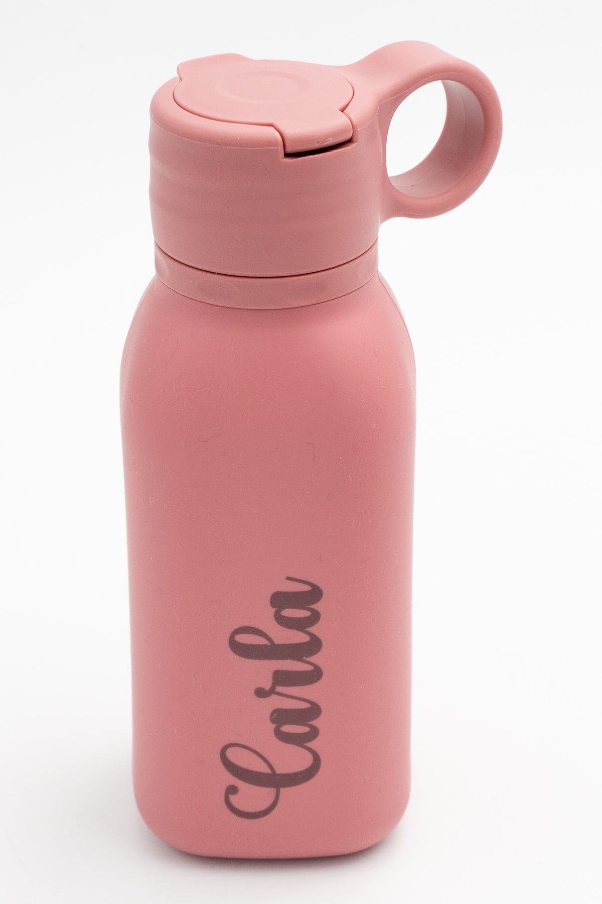 Gourde en silicone rose foncé personnalisée avec un prénom