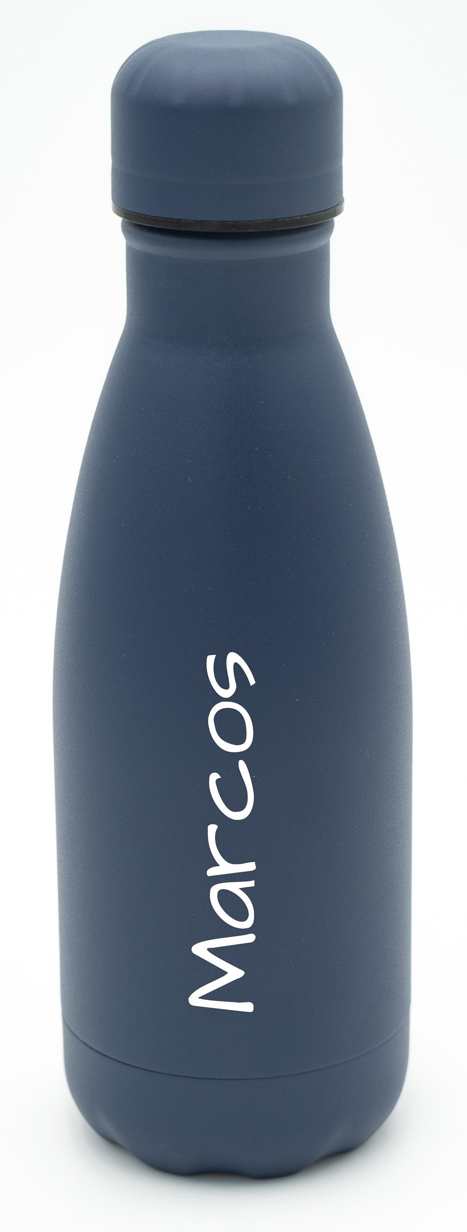 Gourde isotherme bleu marine de 350 ml avec le prénom Marcos gravé