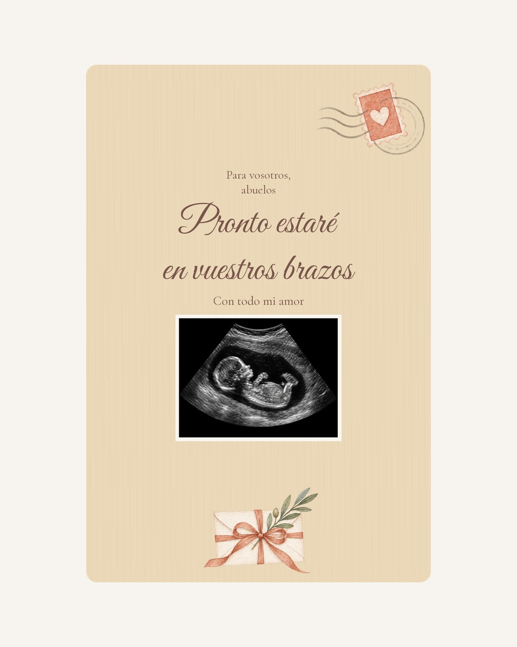 Aperçu de la plaque en bois Lettre de bébé  pour annoncer une grossesse aux grands-parents, avec une échographie illustrative.