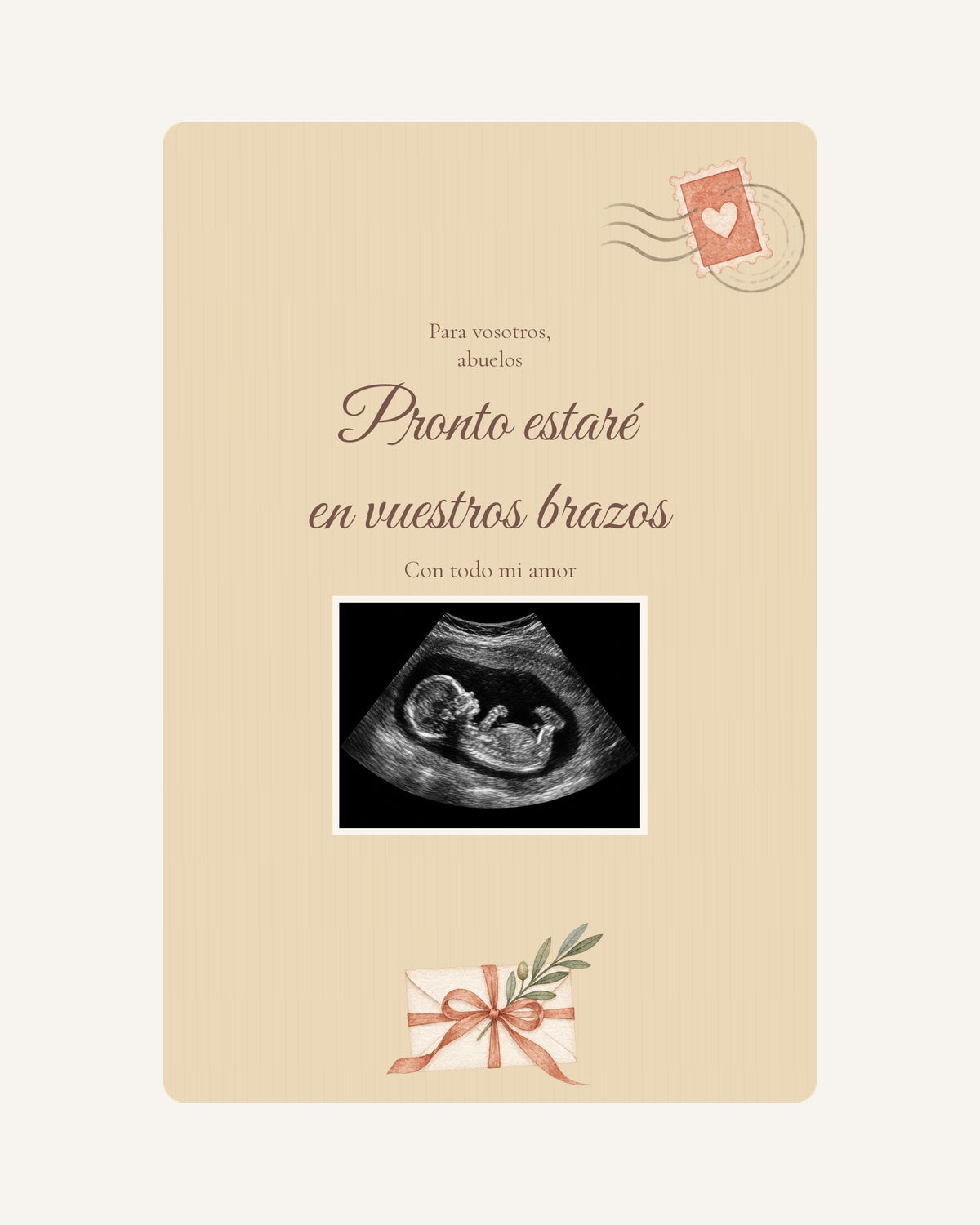 Aperçu de la plaque en bois Lettre de bébé  pour annoncer une grossesse aux grands-parents, avec une échographie illustrative.