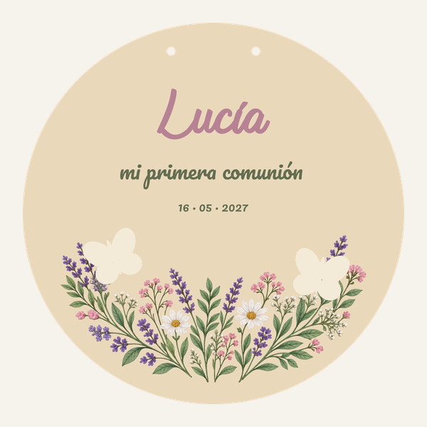 Aperçu de la plaque ronde de communion de 28 cm · Herbier de papillons