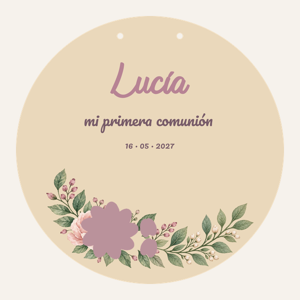 Aperçu de la plaque ronde de communion de 28 cm · Pivoine et sauge
