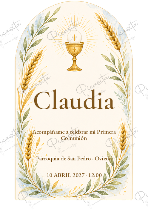 Invitación de Primera Comunión Trigal luminoso · Claudia