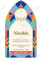 Invitación de Primera Comunión Vidriera eucarística · Nicolás