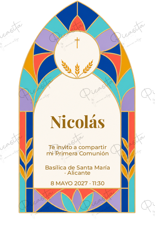 Invitación de Primera Comunión Vidriera eucarística · Nicolás