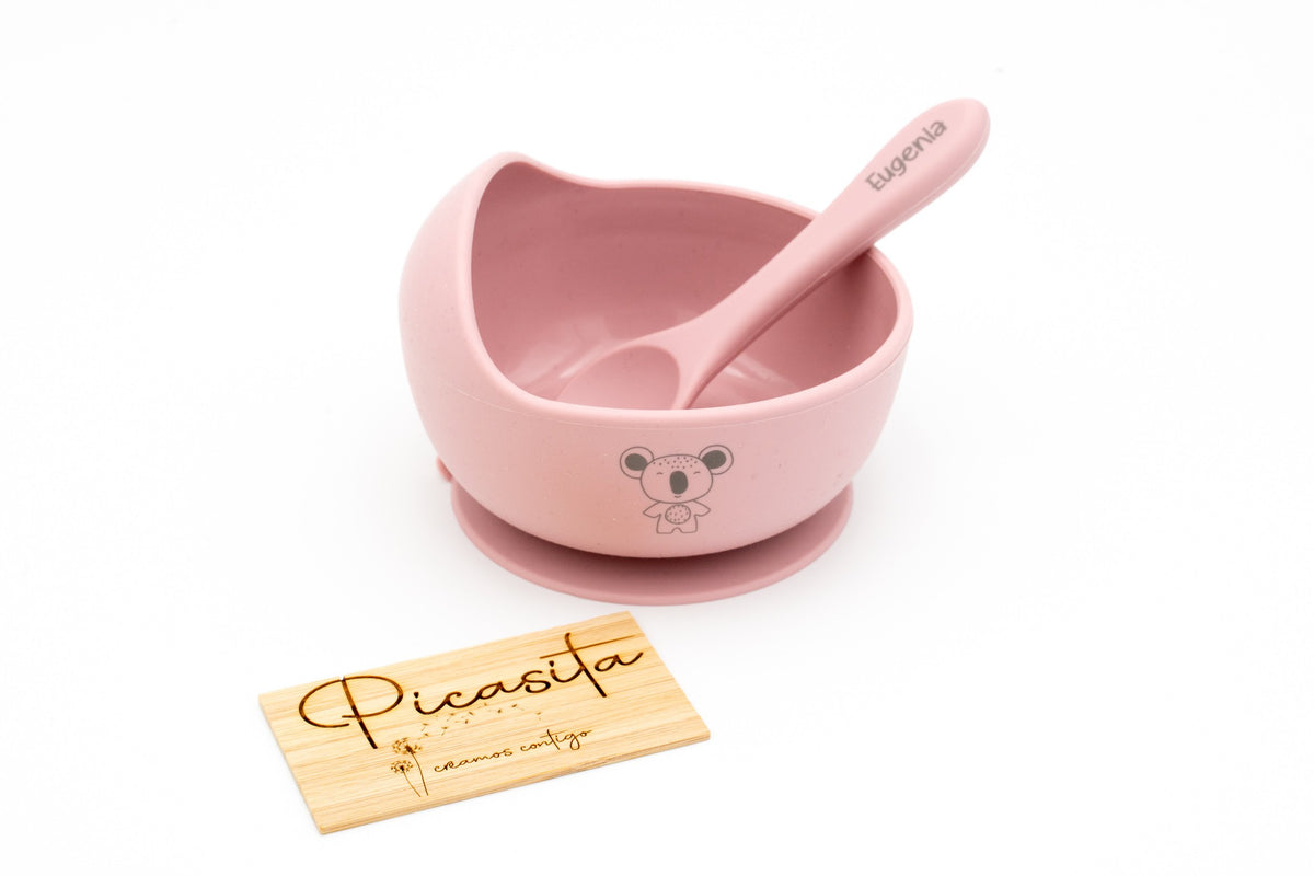 Bol rose avec koala et cuillère avec prénom