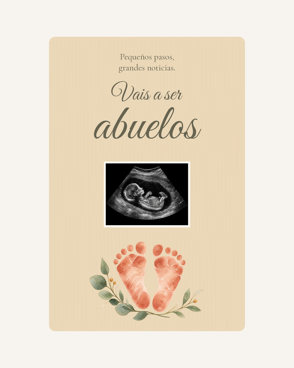 Aperçu de la plaque en bois Petites empreintes  pour annoncer une grossesse aux grands-parents, avec une échographie illustrative.