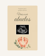 Aperçu de la plaque en bois Petites empreintes  pour annoncer une grossesse aux grands-parents, avec une échographie illustrative.