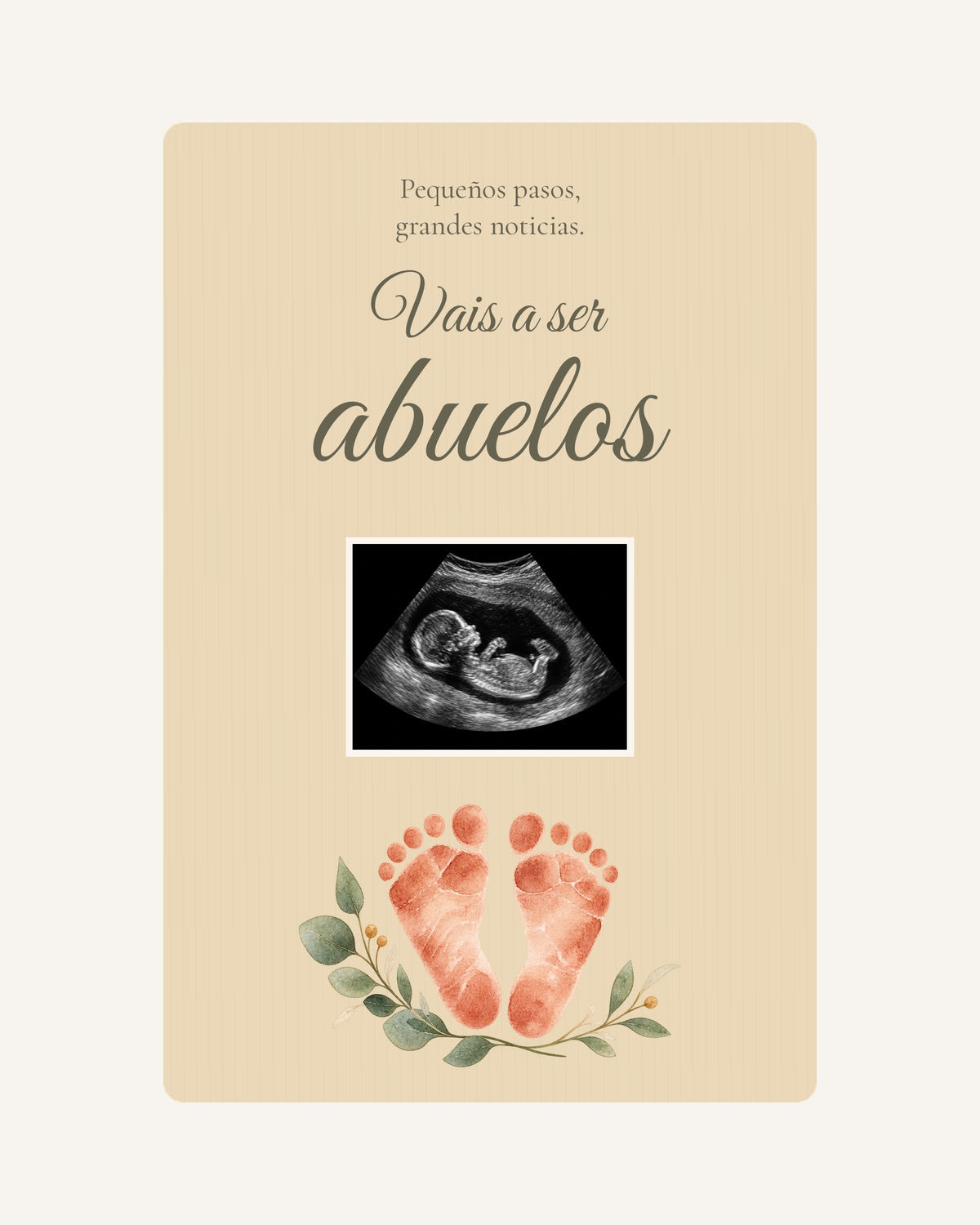 Aperçu de la plaque en bois Petites empreintes  pour annoncer une grossesse aux grands-parents, avec une échographie illustrative.