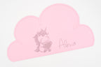 Set de table nuage rose avec le prénom Alma et une licorne