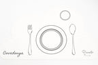 Set de table nuage blanc avec le prénom Covadonga et un service de table dessiné