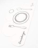 Set de table nuage blanc avec le prénom Covadonga et des dessins d’assiette, verre et couverts
