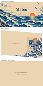 Représentation numérique: Boîte à montre personnalisée pour le marié — Marea serena. Boîte en bois de 24 × 16 cm ; montre non incluse.