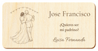Simulation d’une plaque pour parrain de mariage, gravure laser sur contreplaqué, scène La première danse, Jose Francisco et Luisa Fernanda, personnages vus de dos sans visage.
