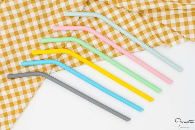 Pajita de Silicona 6 pajitas acodadas