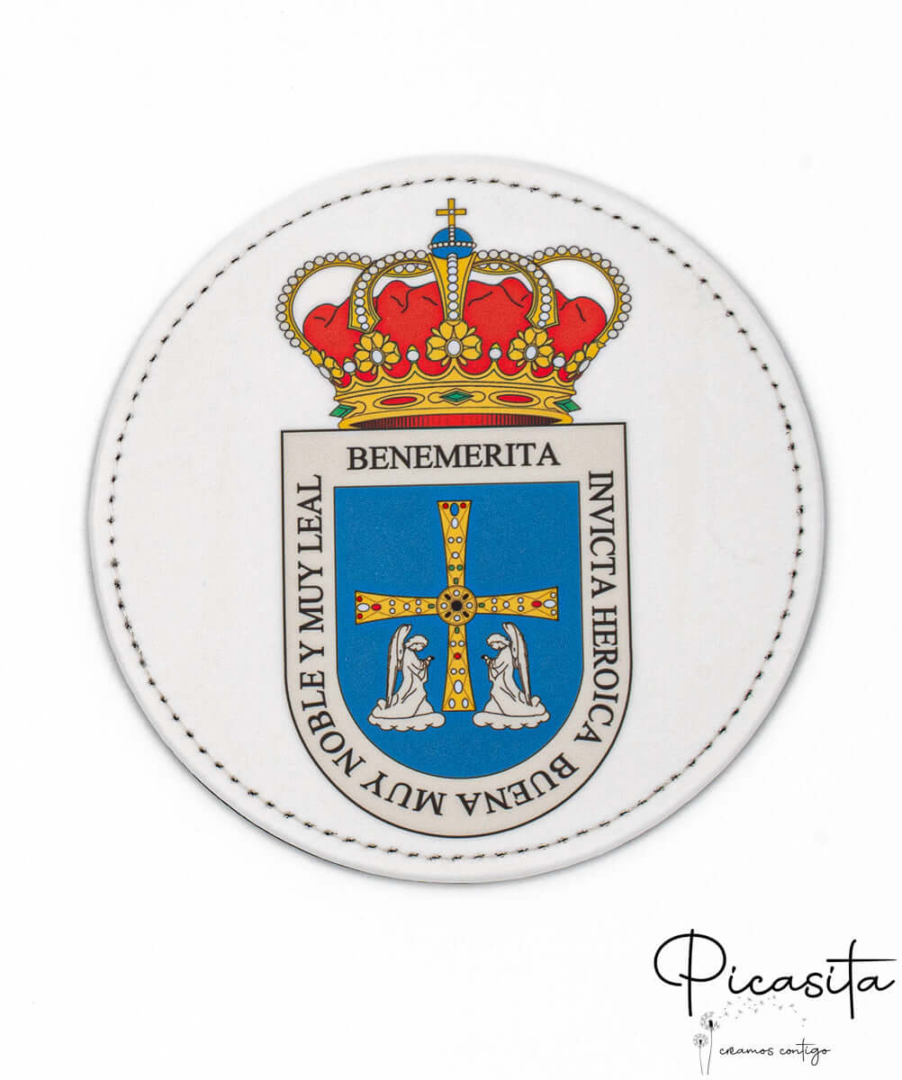 Posavasos de cuero PU blanco con escudo impreso a color