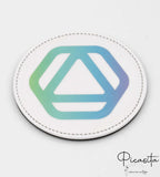 Posavasos de cuero PU blanco con símbolo geométrico a color