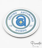 Posavasos de cuero PU blanco con insignia circular impresa