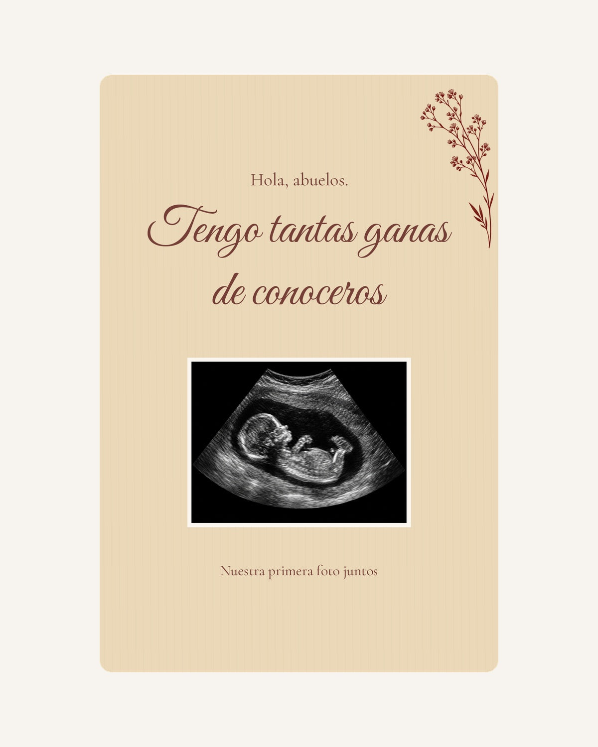 Aperçu de la plaque en bois Première photo  pour annoncer une grossesse aux grands-parents, avec une échographie illustrative.