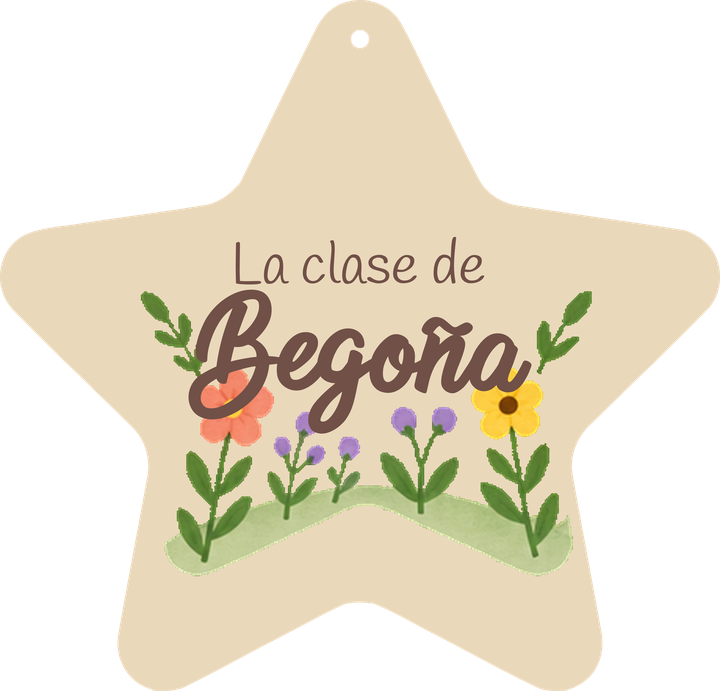 Exemple de plaque en forme de étoile : recto avec le prénom Begoña.