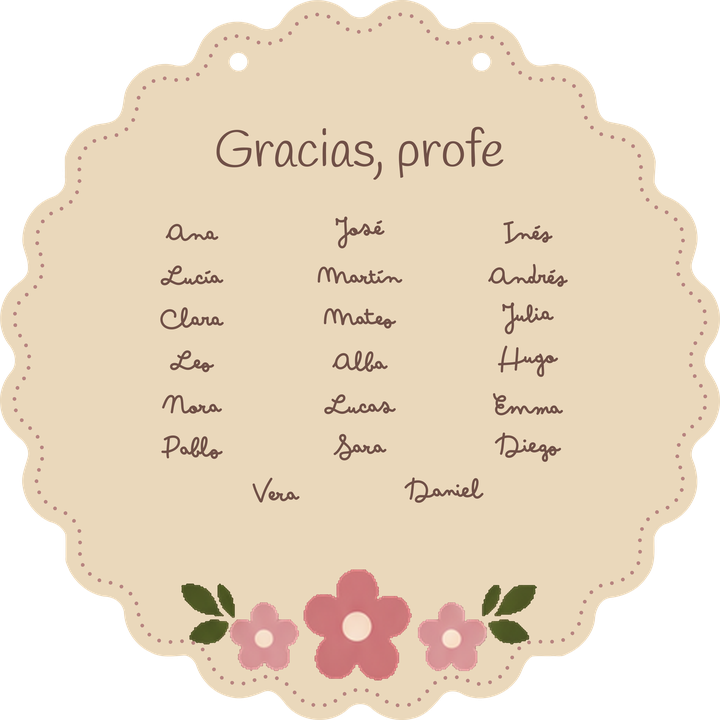 Exemple de plaque en forme de nuage : verso avec des prénoms fictifs d’élèves.