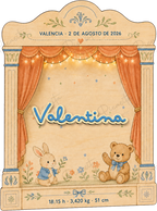 Cuadro natalicio personalizado Teatrillo del primer día con decoración infantil.