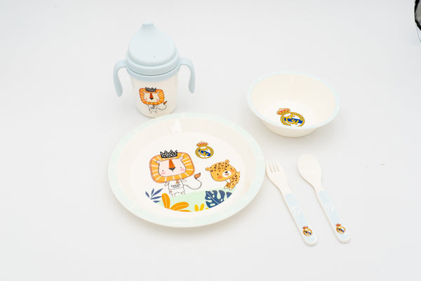 Service complet de vaisselle bleue du Real Madrid pour enfants avec motifs de lion